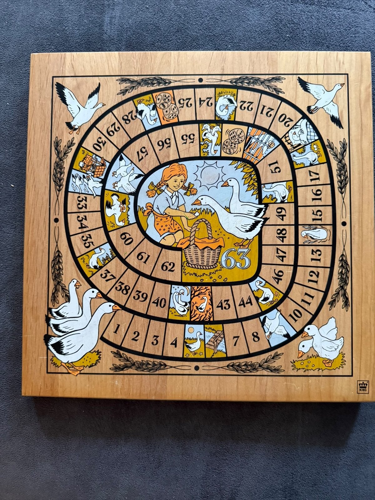 Vintage Ganzenbord Spel - Houten Bord, Drie of vier spelers, Ophalen of Verzenden, Zo goed als nieuw
