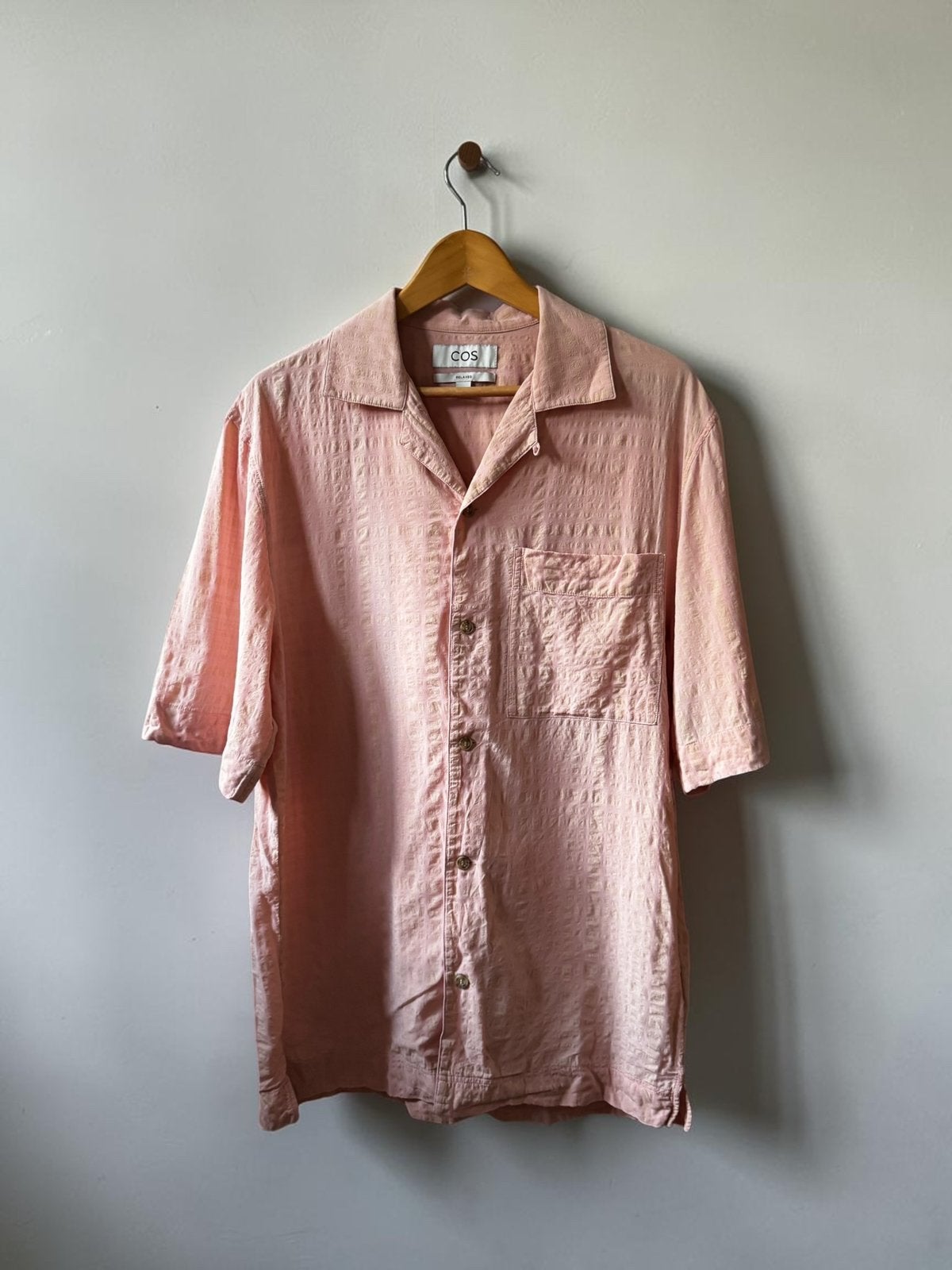 COS overhemd lichtroze lichtgeel roze ruiten seersucker XS, Ophalen of Verzenden, Zo goed als nieuw, Roze, Halswijdte 38 (S) of kleiner