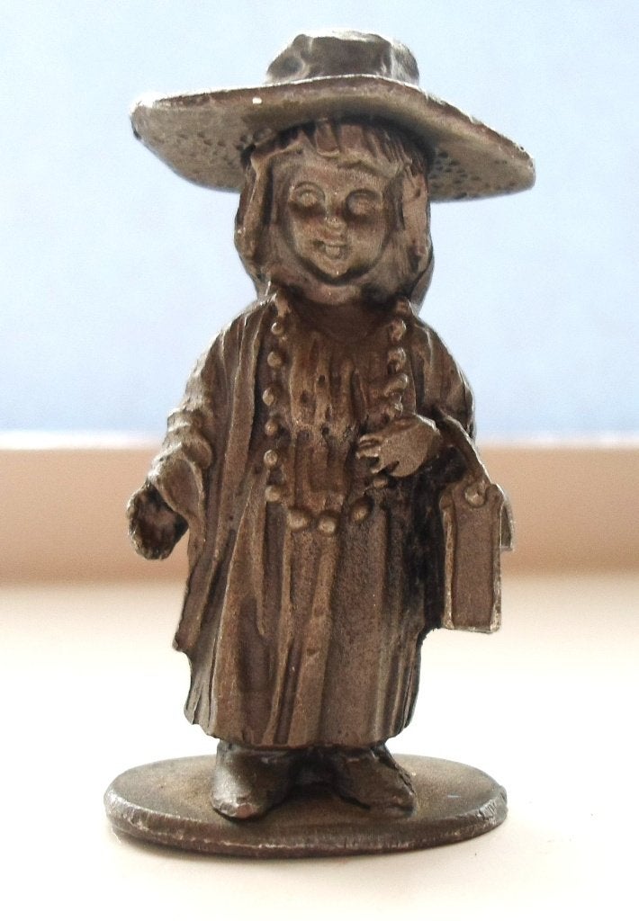 Tinnen Vrouw met tasje. 92% Tin. Engeltjestin Jaren '90, Antiek en Kunst, Antiek | Tin, Ophalen of Verzenden