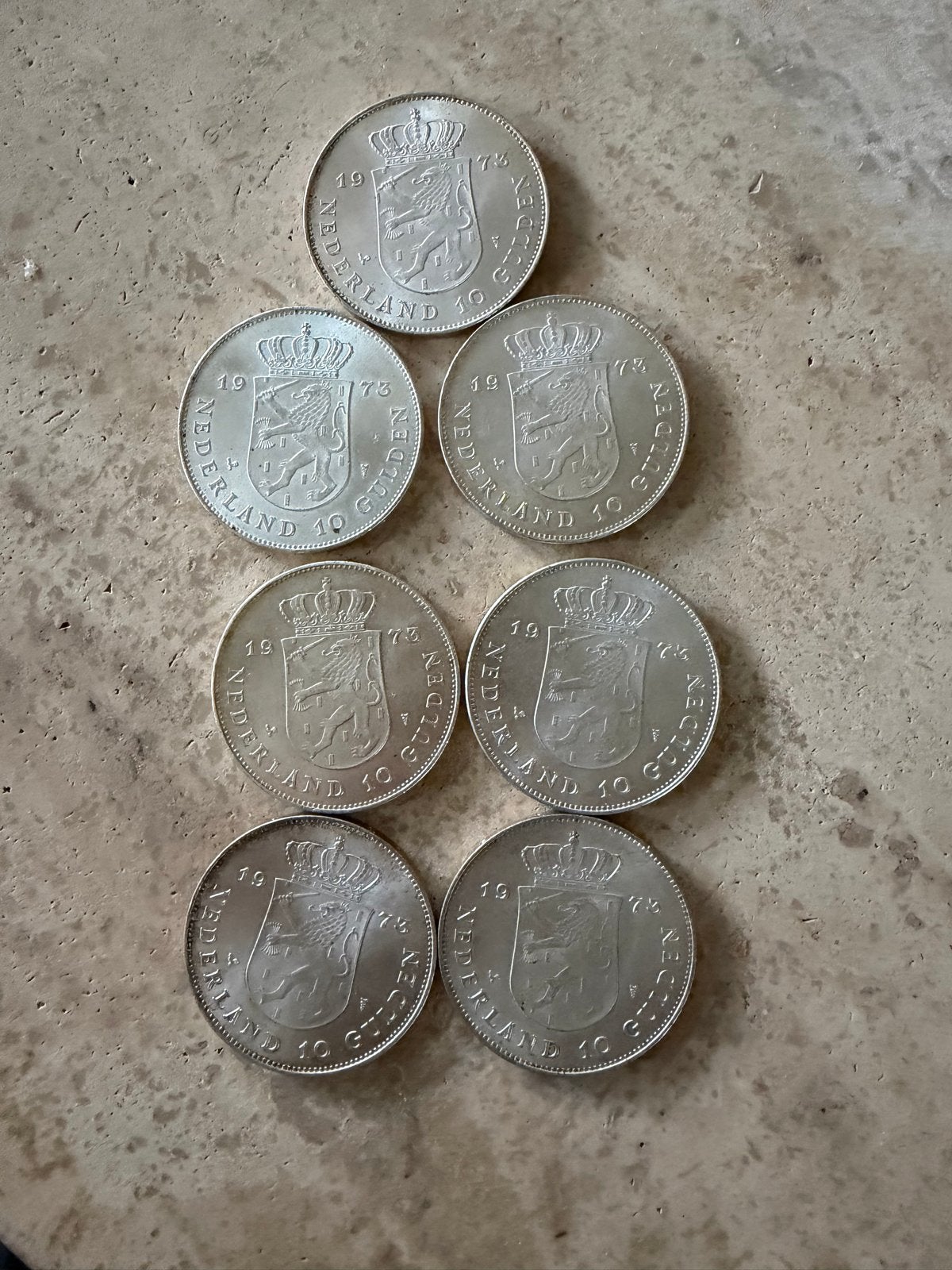 7 Zilveren Tientjes 1973 Juliana, Koningin Juliana, Zilver, Ophalen of Verzenden, Losse munt