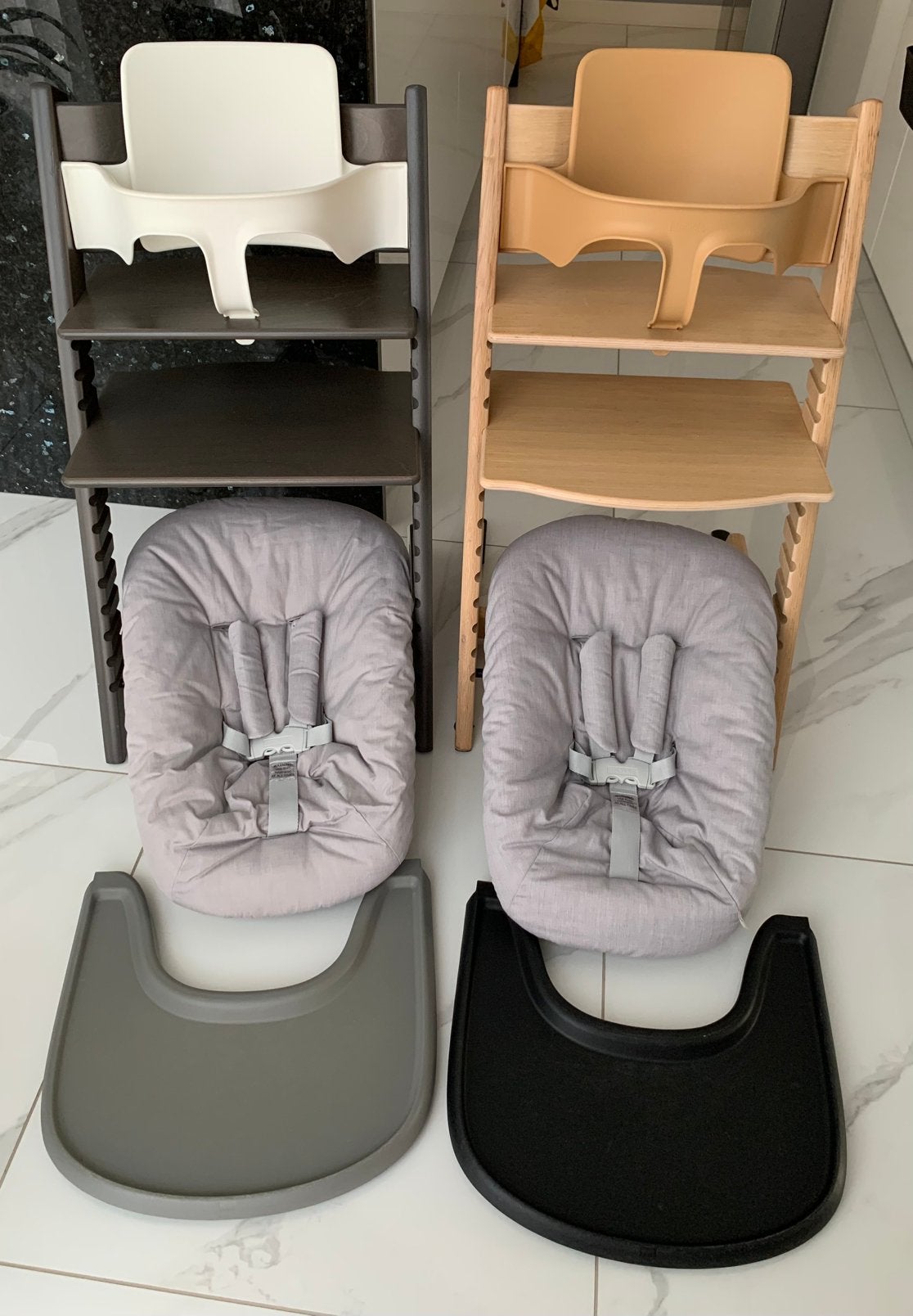 ZGAN Stokke OAK BEUKEN & HAZY GREY / met Newborn 2 Standen, Ophalen of Verzenden, Zo goed als nieuw, Meegroeistoel, Afneembaar eetblad