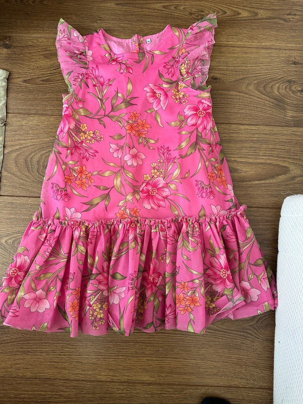 Mooi roze zomerjurkje met bloemenprint - Maat 134, Kinderen en Baby's, Kinderkleding | Maat 134, Ophalen, Zo goed als nieuw, Meisje