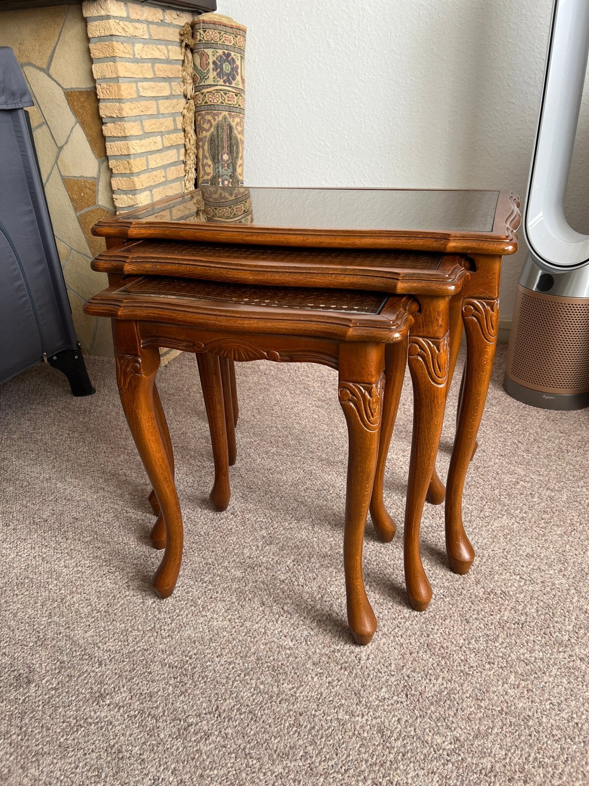 Antieke Louis XV Eiken Bijzettafels (Set van 3), Ophalen of Verzenden
