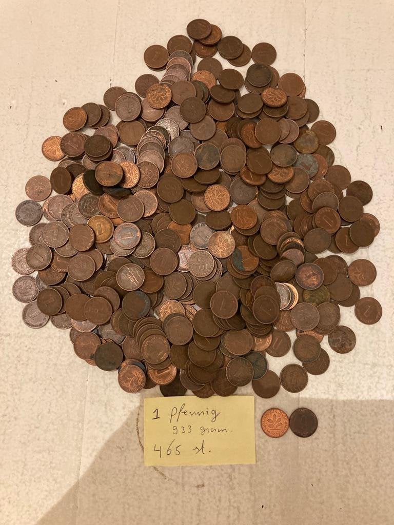 1 pfennig uit Duitsland. 465 stuks. 933 gram., Ophalen of Verzenden, Duitsland, Setje