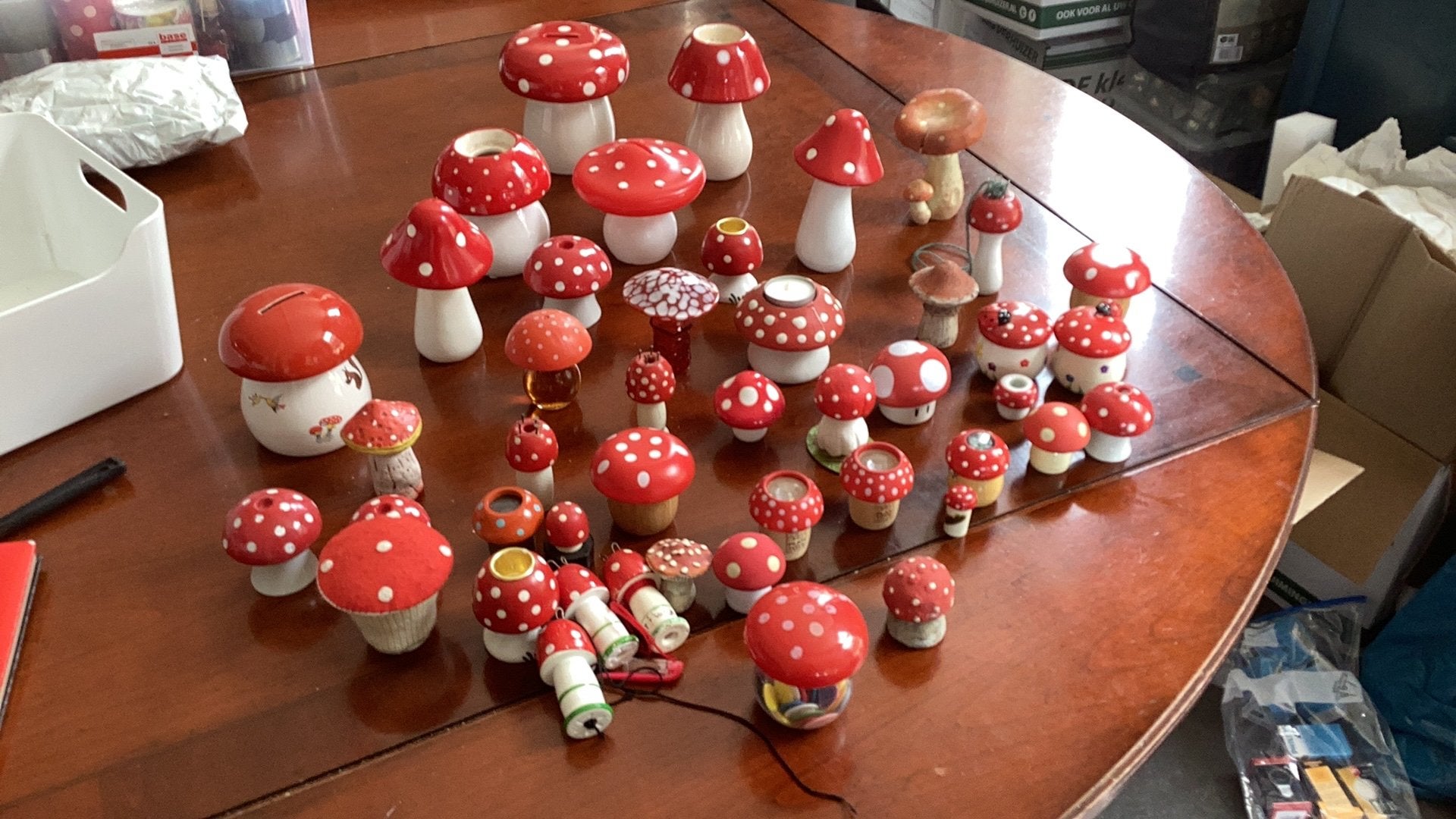 Grote verzameling decoratieve paddenstoelen, Ophalen of Verzenden, Gebruikt