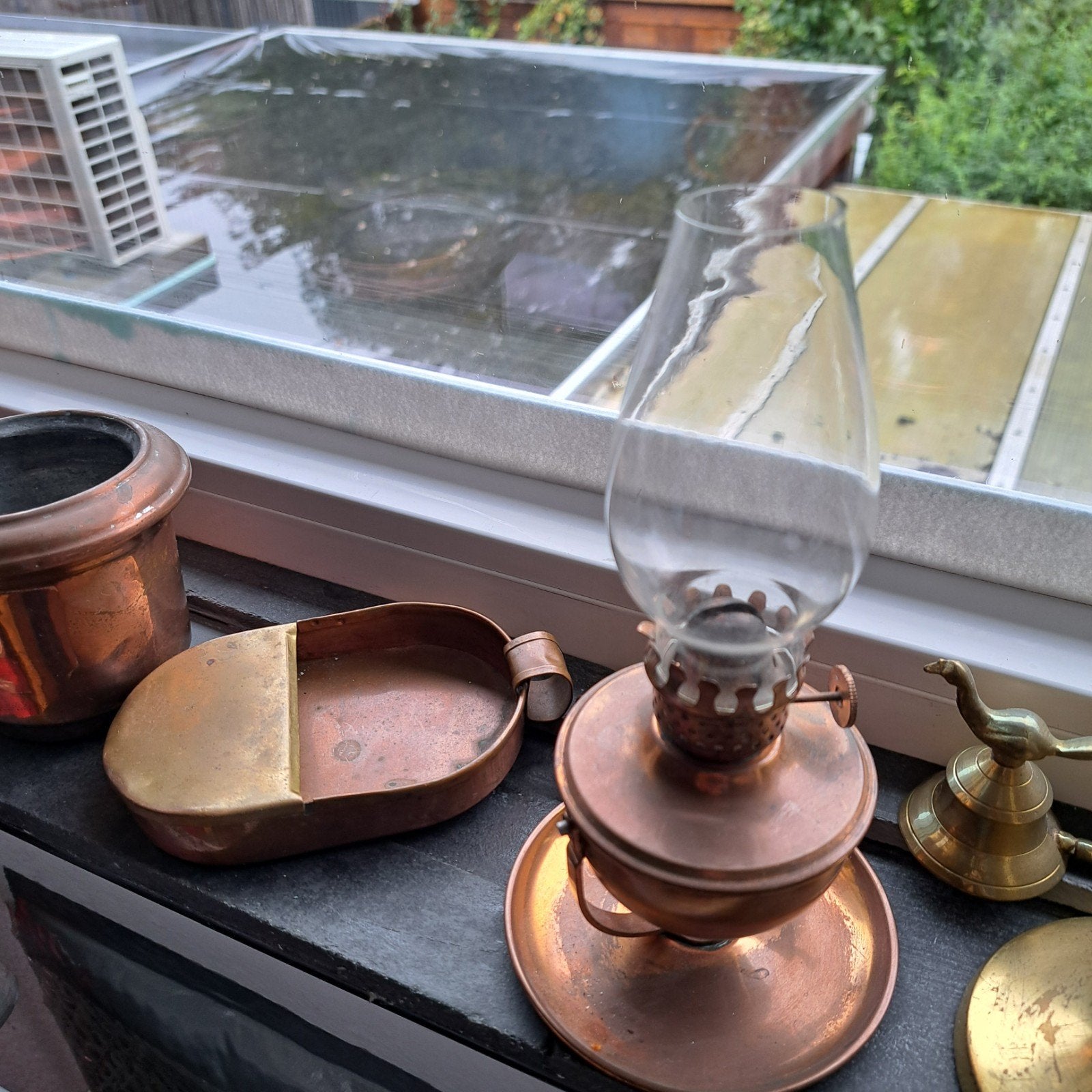 Antieke koperen olielamp, Antiek en Kunst, Ophalen of Verzenden