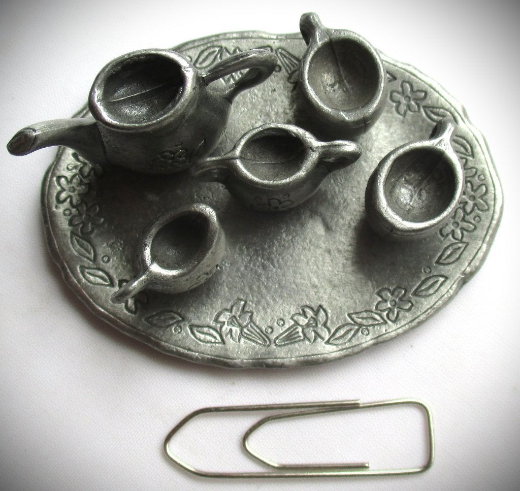 Tin Theeservies voor Poppenhuis~Miniatuur Tinnen serviesje, Antiek en Kunst, Ophalen of Verzenden