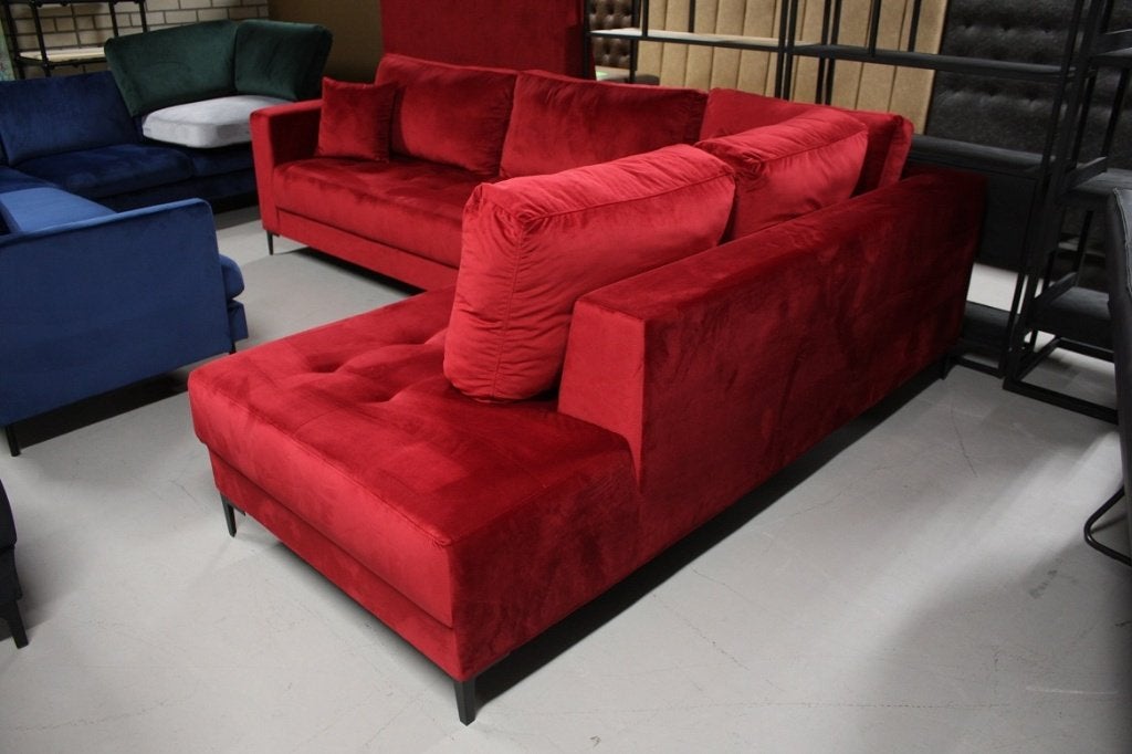 Luxe hoekbank Mila velvet fluweel rood lounge bankstel, Ophalen, 250 tot 300 cm, Nieuw, 75 tot 100 cm