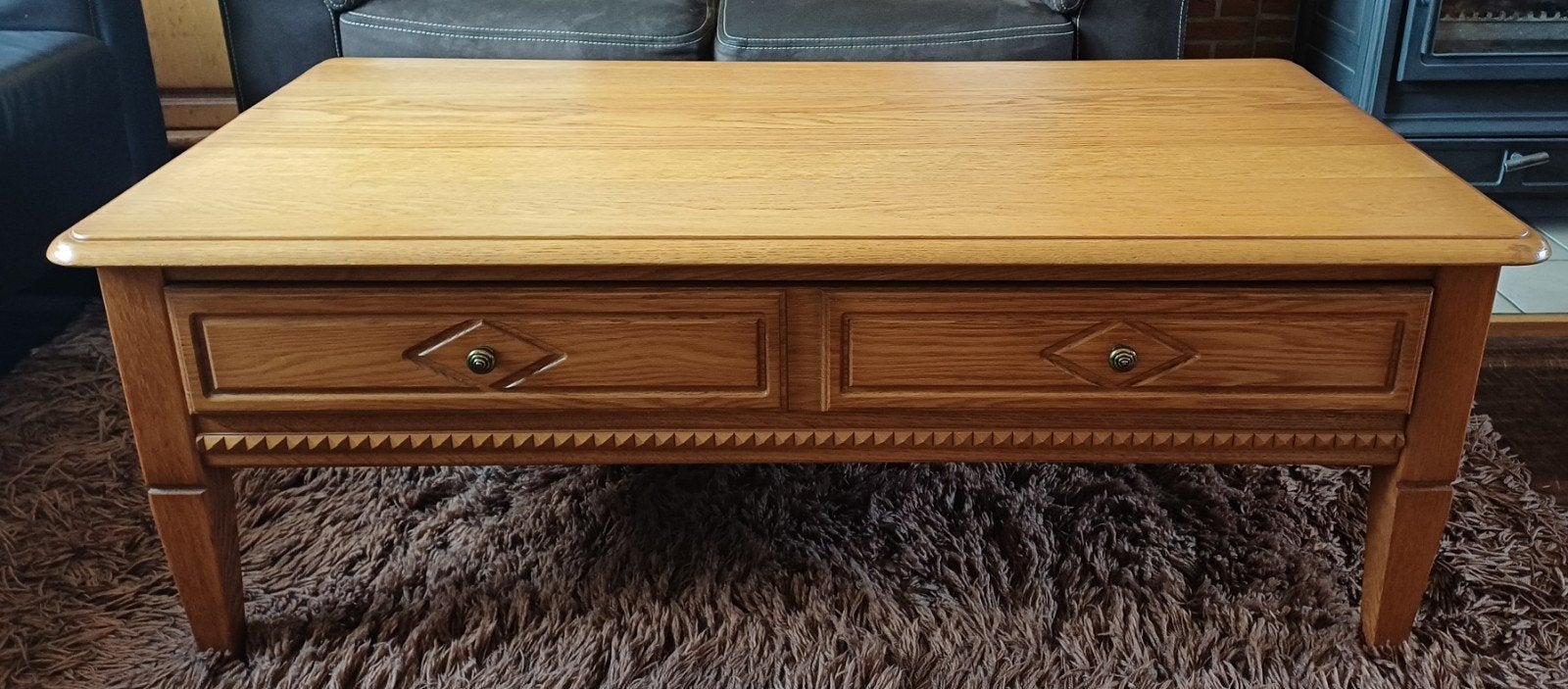 Salontafel licht eiken patiné met een grote lade!, Huis en Inrichting, Ophalen, Gebruikt, Rechthoekig, Eikenhout