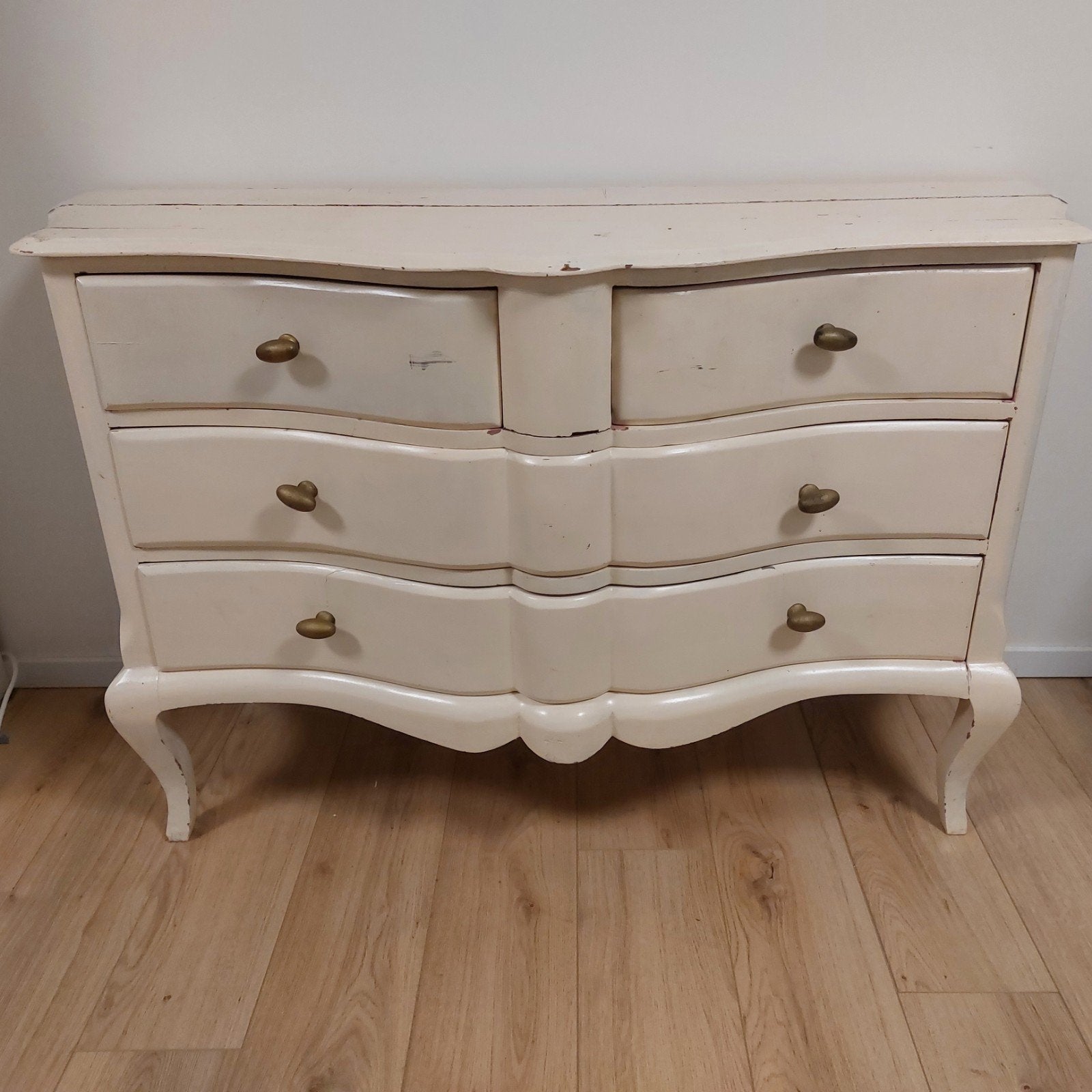 Barokke ladekast / commode - Creme wit, Ophalen, Gebruikt, 100 tot 150 cm, 5 laden of meer