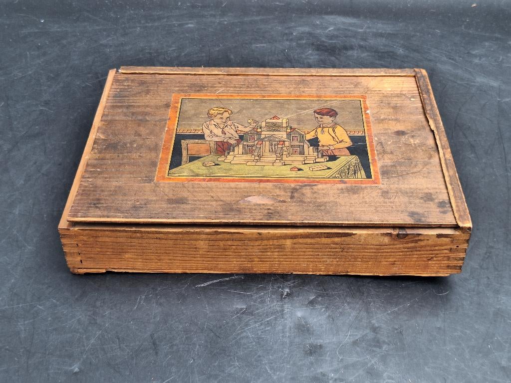 oude houten blokkendoos, begin 1900, Antiek en Kunst, Ophalen of Verzenden