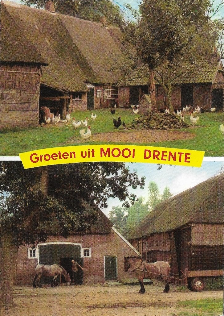 Ansichtkaart  	Drenthe	Boerderij	2-luik, Verzenden, 1980 tot heden, Gelopen, Drenthe
