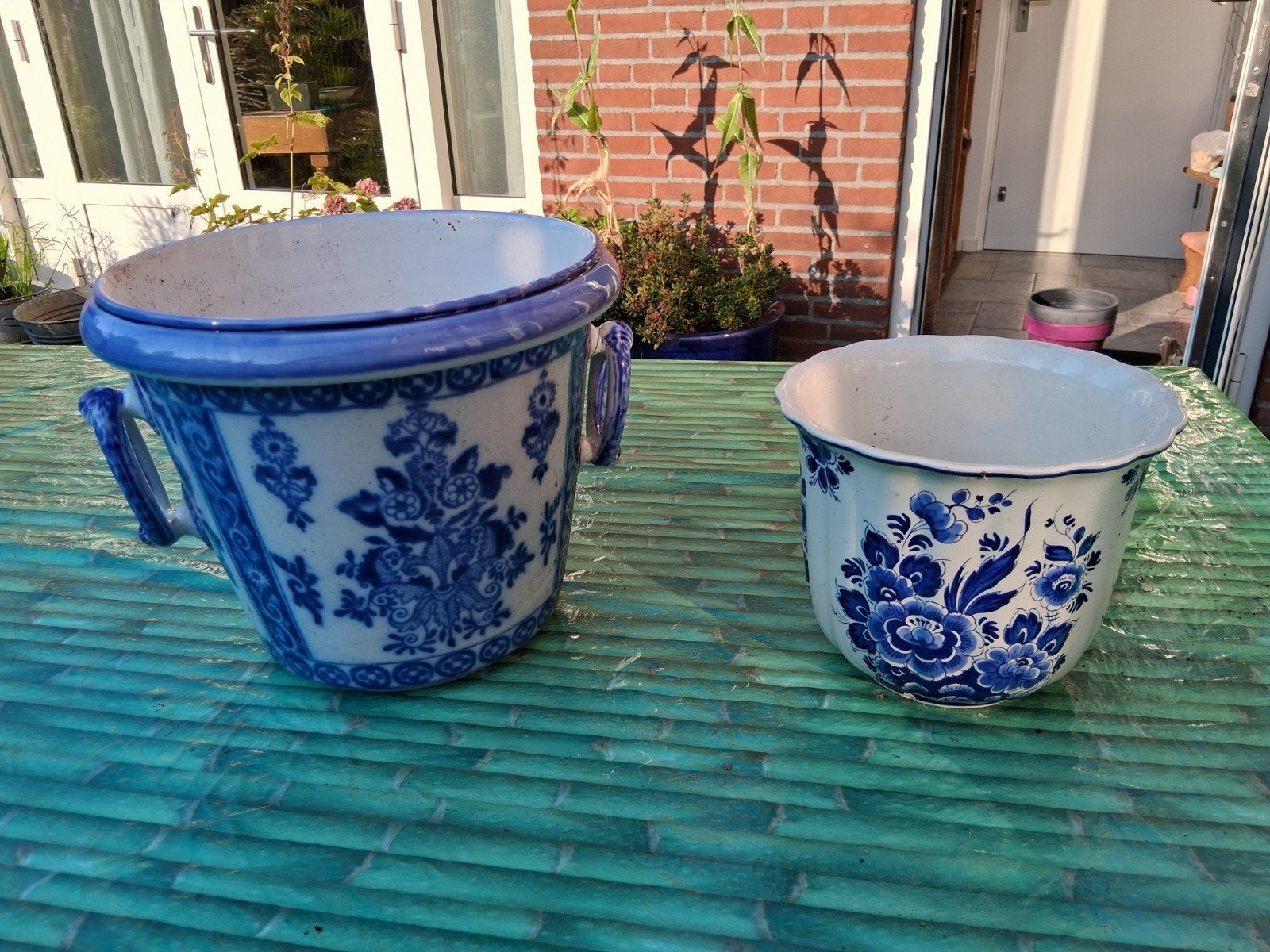twee blauwe potten voor in de tuin, Rond, Ophalen of Verzenden, Tuin, Aardewerk