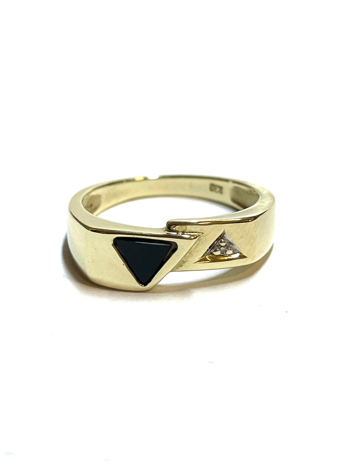 8k gouden ring met onyx en diamant, -, -, Ophalen of Verzenden, Zo goed als nieuw