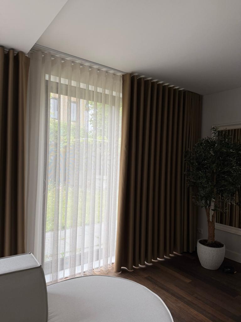 Gordijnen en vitrage - wave plooi, Ophalen, Bruin, 200 cm of meer, Nieuw