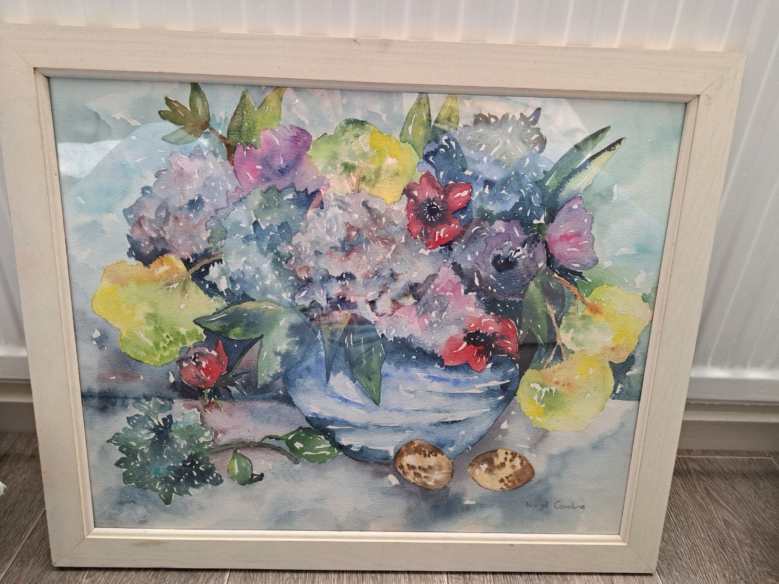 Schilderij in houten lijst 45 bij 55 cm vaas met bloemen, Antiek en Kunst, Kunst | Schilderijen | Klassiek, Ophalen