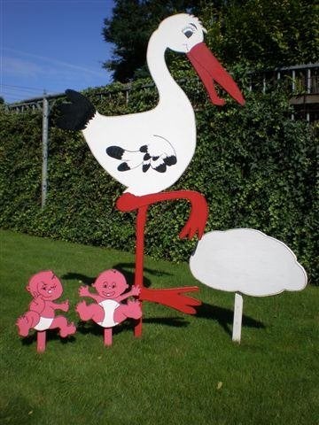 te huur: kraamversiering/geboortebord (ooievaar + baby's) 1, Ophalen, Gebruikt, Geboortebord