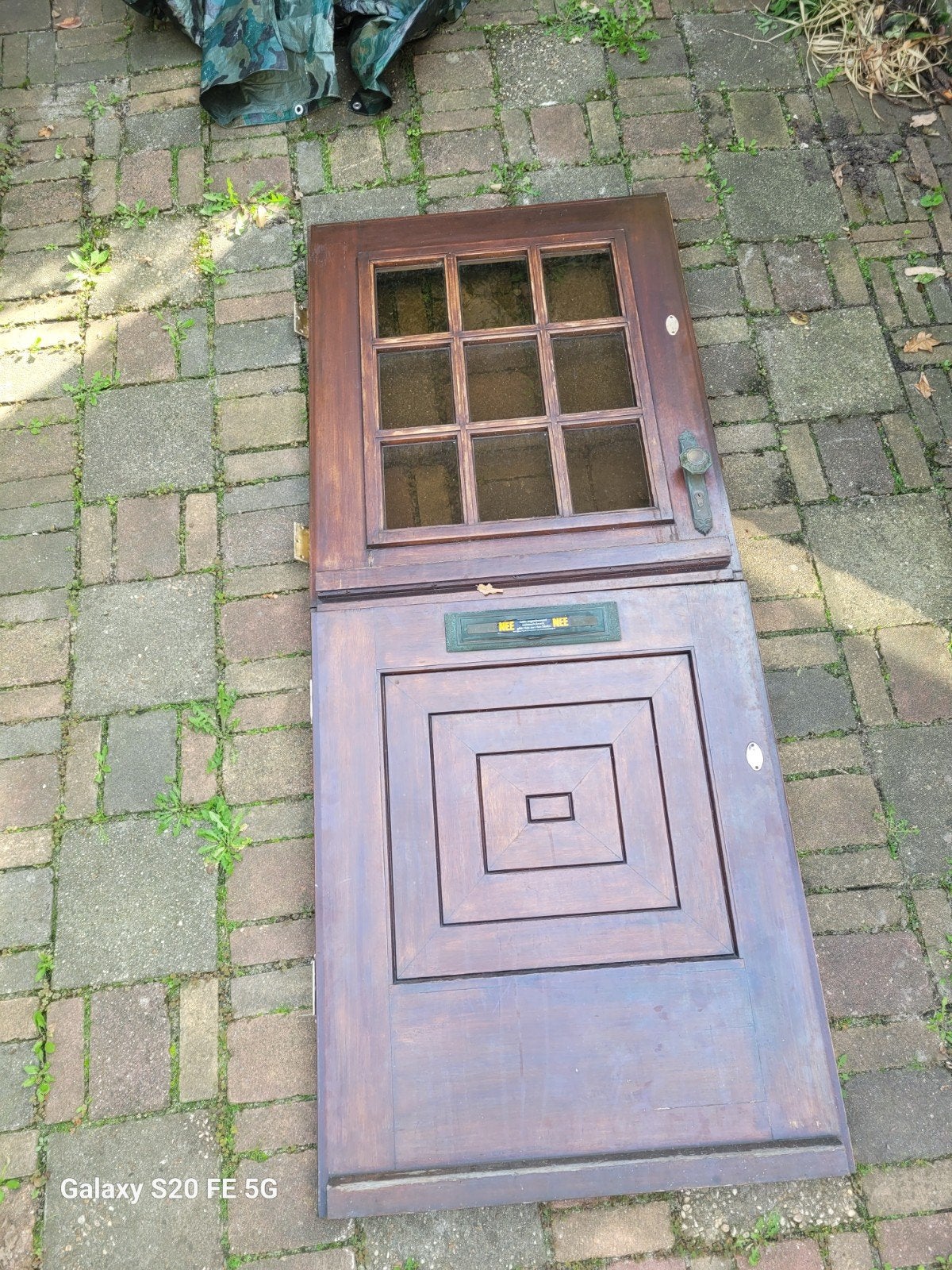 Antieke houten buitendeur met glas en brievenbus, Ophalen, Gebruikt, 80 tot 100 cm, Buitendeur