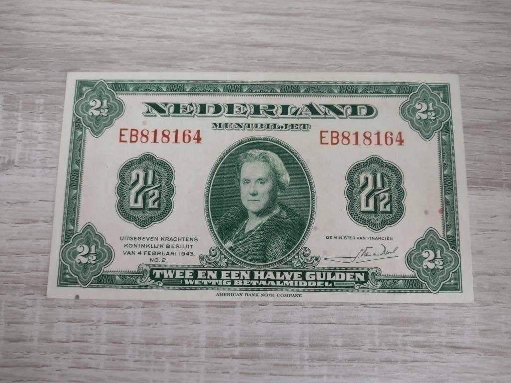 Prachtig biljet 2,5 gulden 1943, muntbiljet Wilhelmina, Postzegels en Munten, Bankbiljetten | Nederland, Ophalen of Verzenden