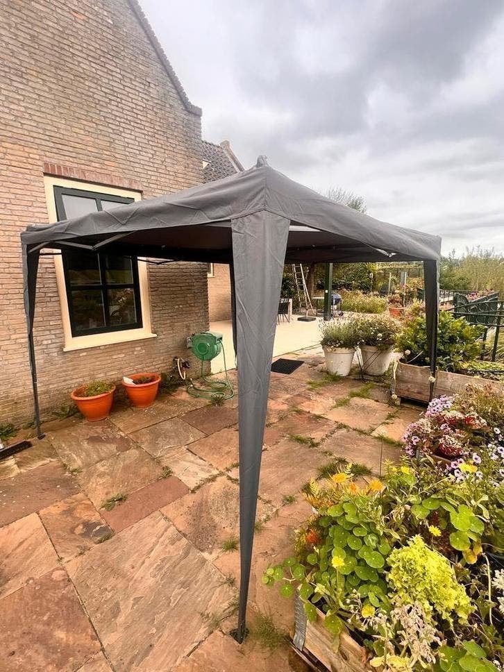 Partytent Pagodetent Pop up Tent ca 3x3 meter Grijs, Niet ingevuld, Opvouwbaar, Partytent, Zo goed als nieuw