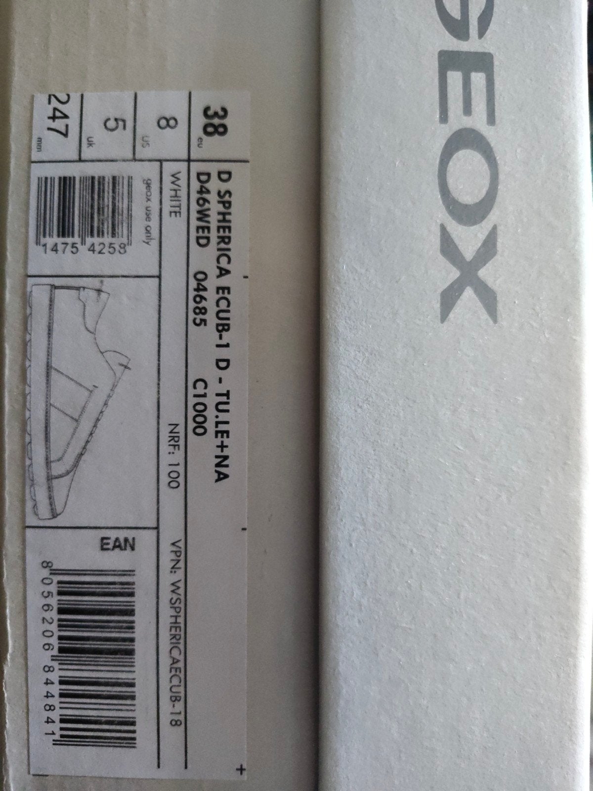 Nieuwe Geox Spherica Sneakers D46WED - Maat 38, Geox, Wit, Nieuw, Ophalen of Verzenden