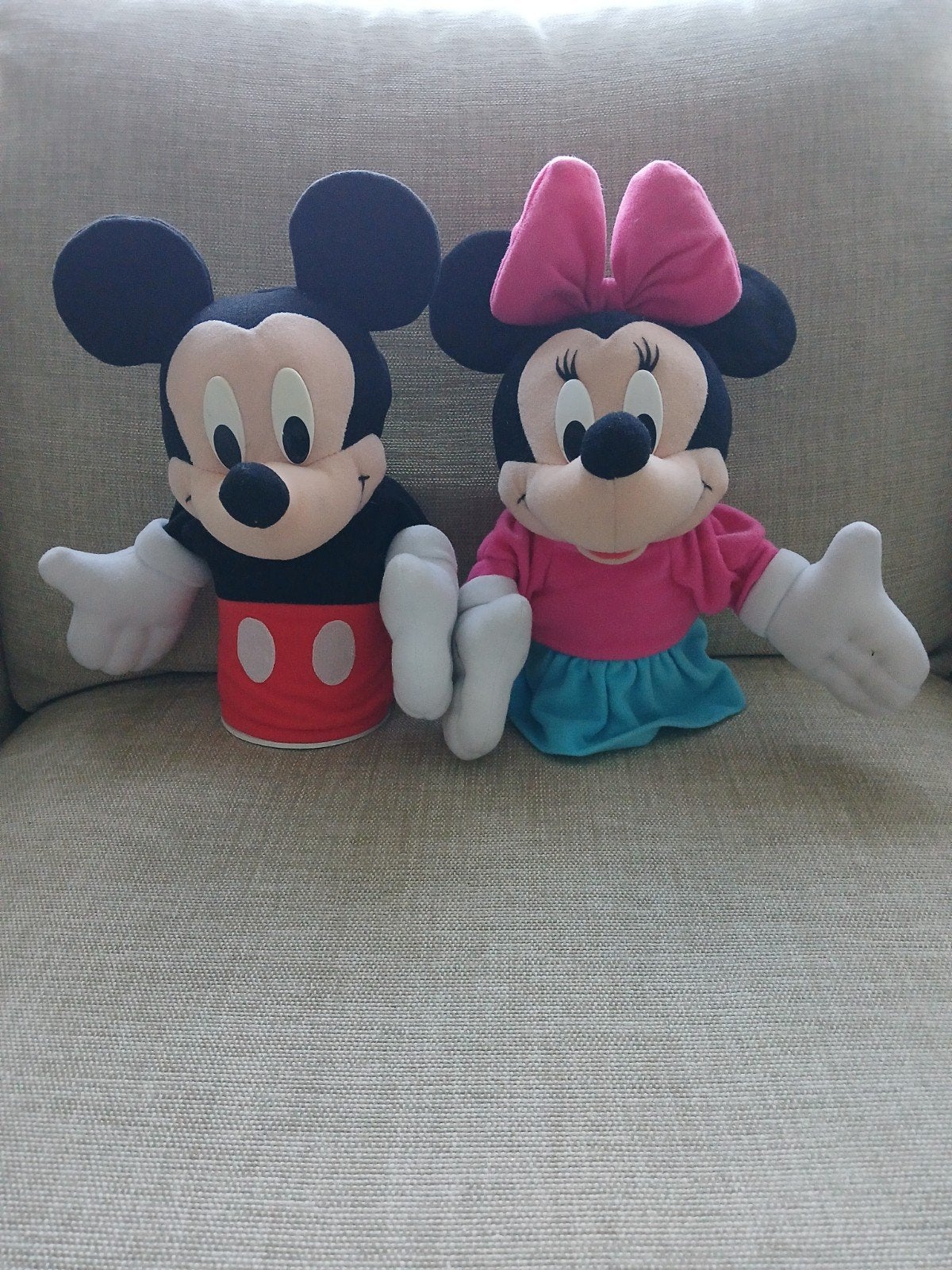Disney handpoppen Micke en Minnie Mouse, Ophalen of Verzenden, Mickey Mouse, Zo goed als nieuw, Knuffel