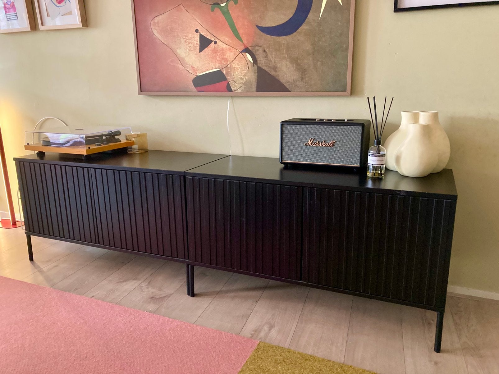 Woood New Gravure tv meubel 2 X 100 cm grenen zwart, Ophalen, 100 tot 150 cm, Zo goed als nieuw, Minder dan 100 cm