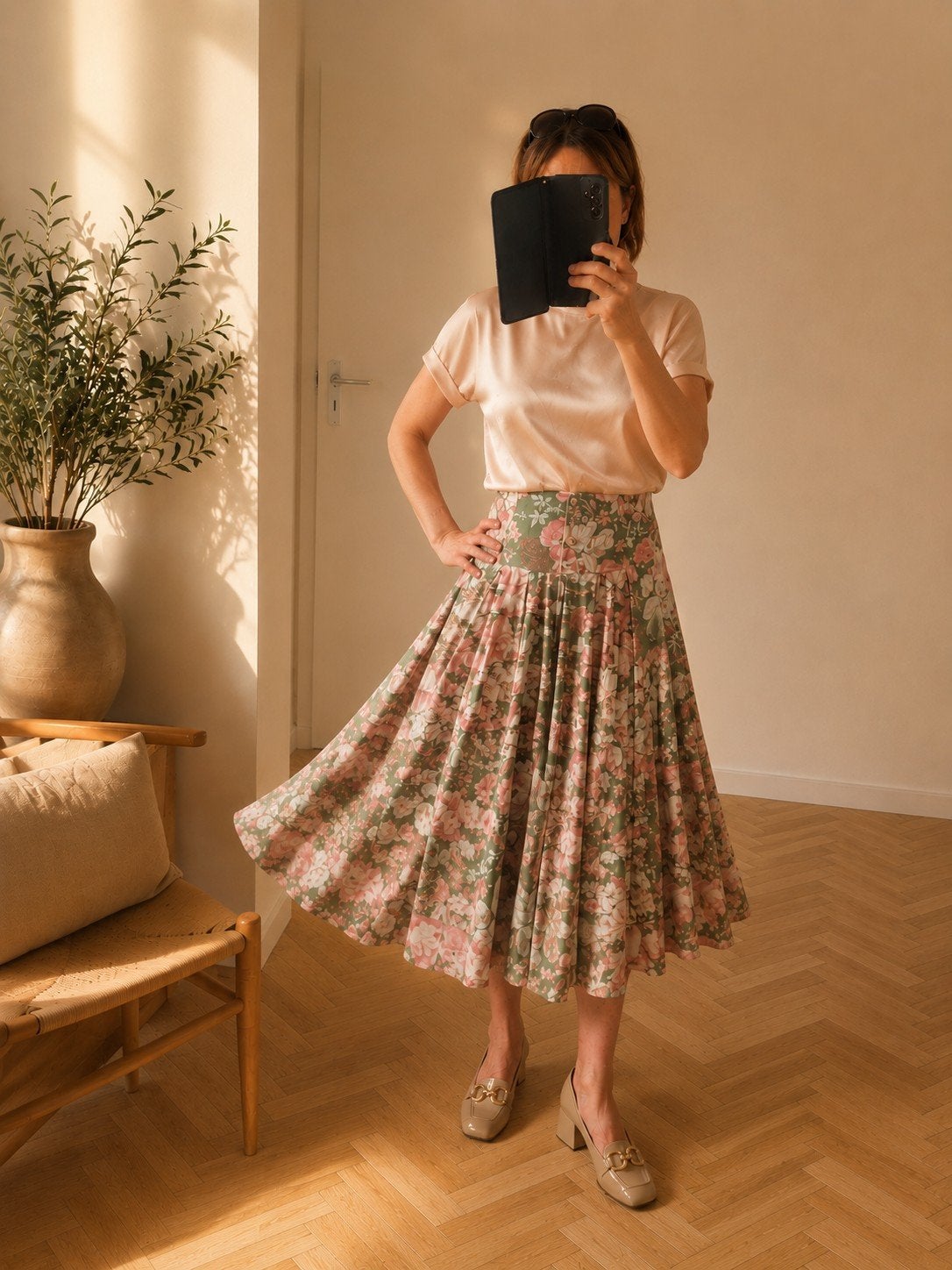 Laura Ashley zwierige rok, wol/katoen, roze/groen, maat 36, Kleding | Dames, Meerkleurig, Ophalen of Verzenden, Maat 36 (S), Onder de knie