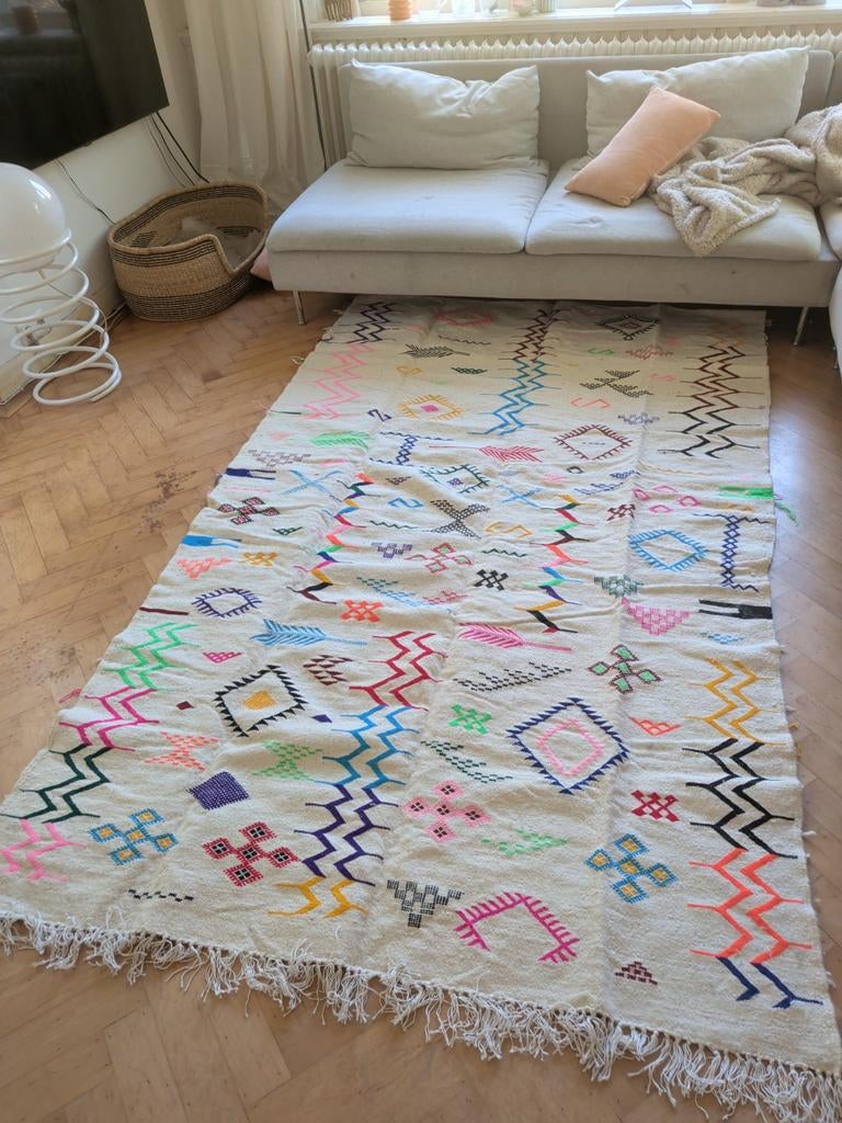 Nieuw Vrolijk Berber vloerkleed met kleurrijke patronen, Ophalen, Bohemian, Etnisch, Berber, 100 tot 150 cm, Crème