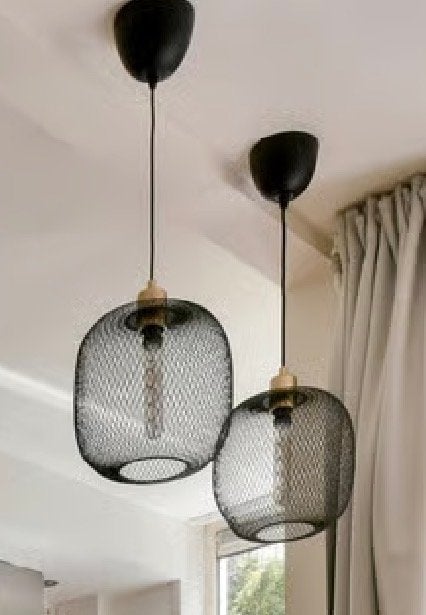 Set van 2 zwarte draadstalen hanglampen - Ø 25 cm