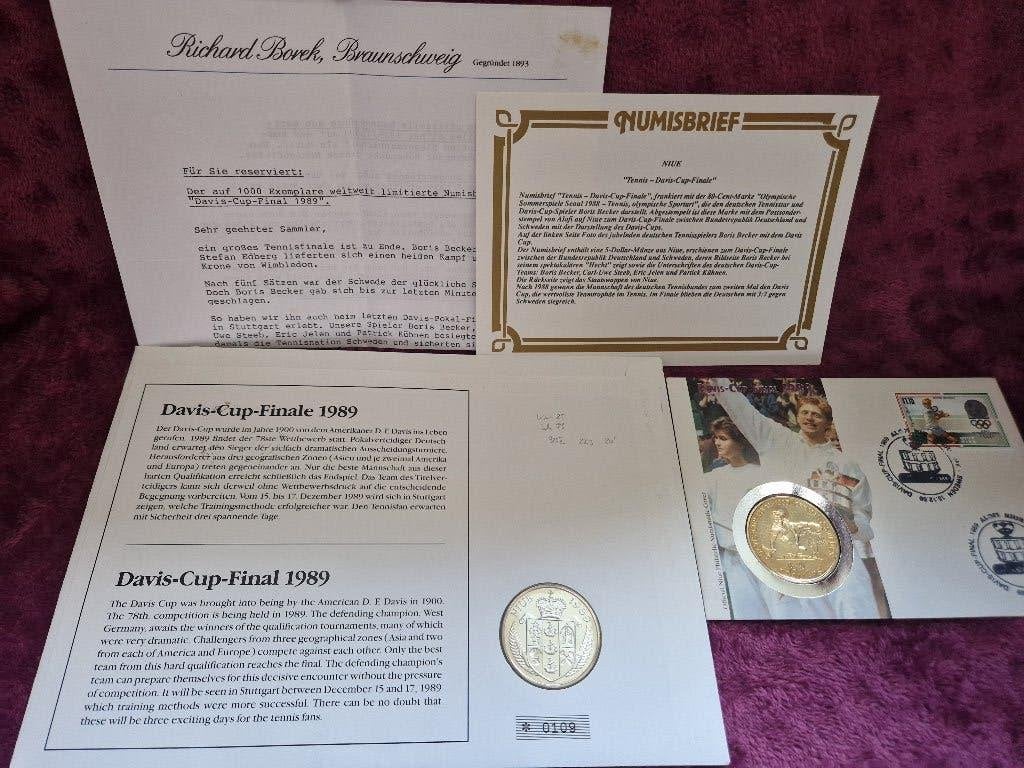 50 $ Niue Davis Cup Final 1989 Set - Slechts 1.000 stuks, Duitsland, Zilver, Overige waardes, Verzenden