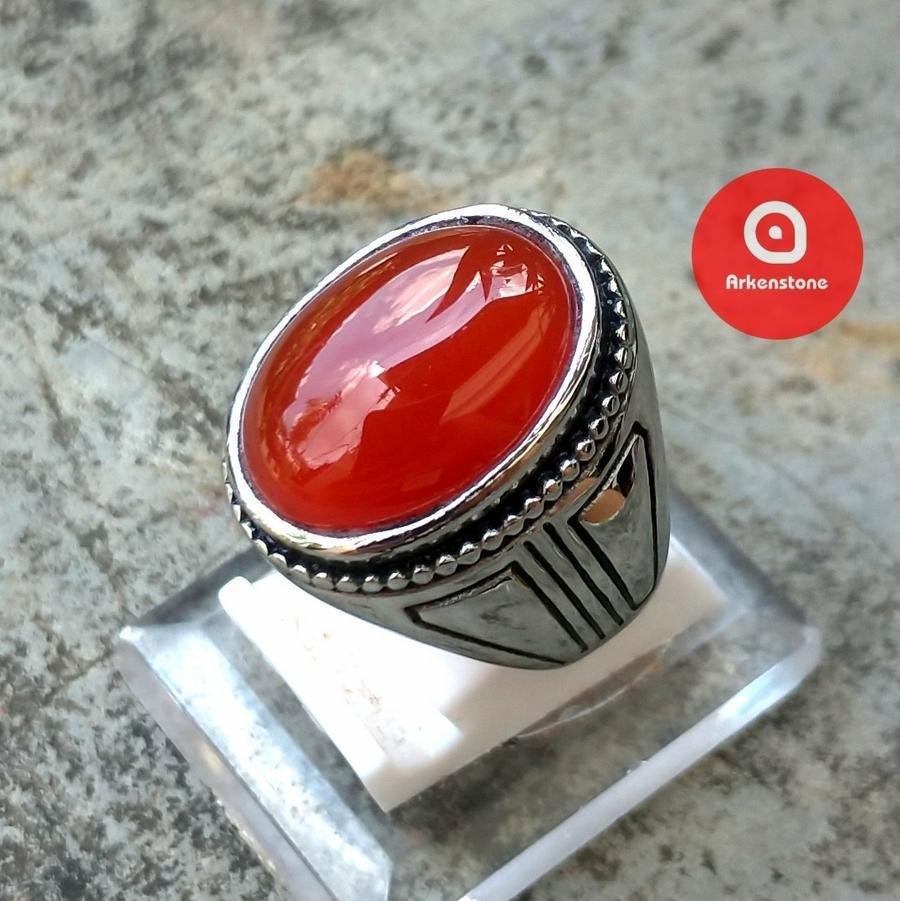 Exclusieve Titanium Ring met Rode Jemen Honing-Agaat CAR46, Overige materialen, 20 of groter, Verzenden, Heer