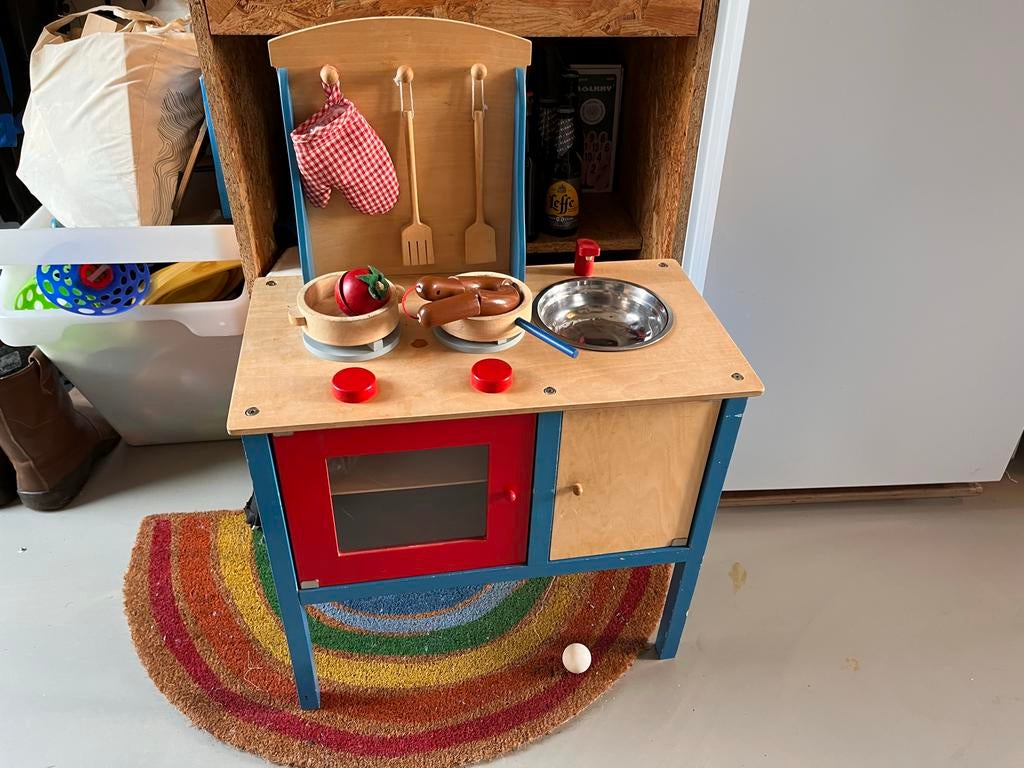 Houten speelkeuken met veel accessoires, Kinderen en Baby's, Speelgoed | Speelkeukens, Ophalen, Gebruikt, Hout, Speelkeuken