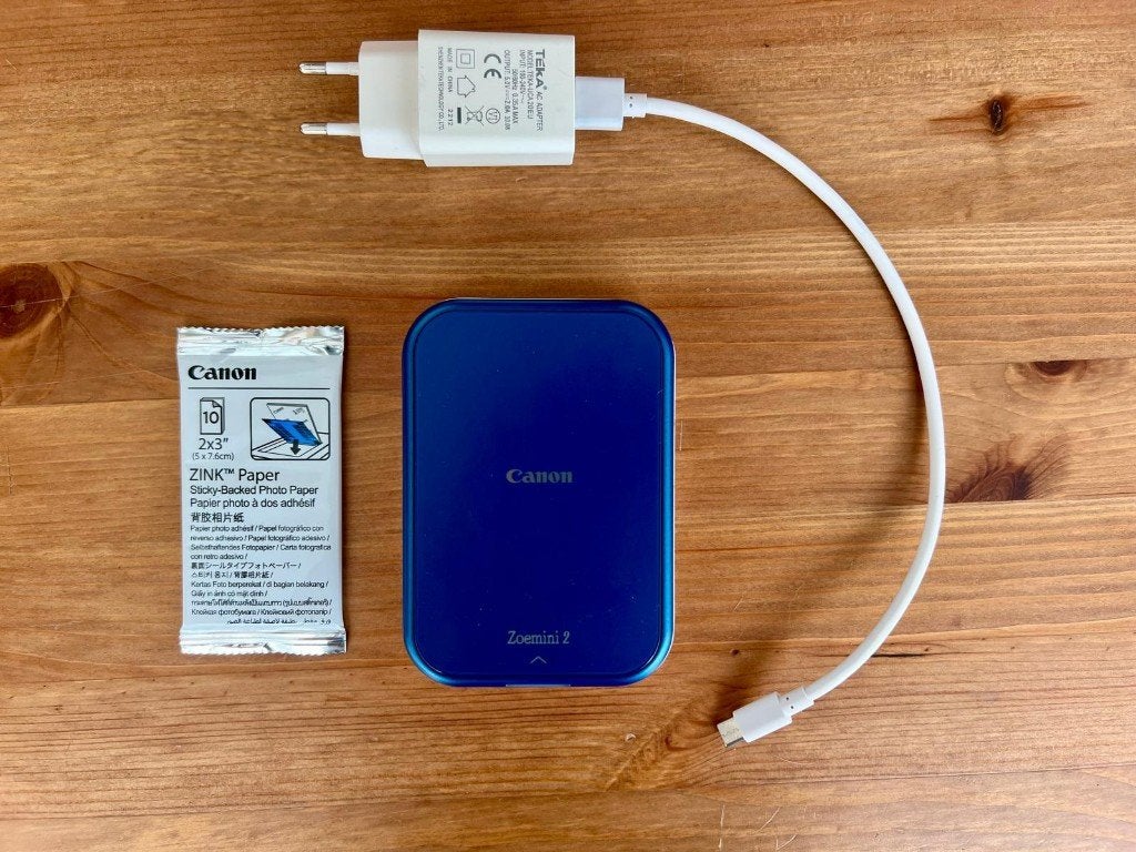 Canon Zoemini 2 mobiele fotoprinter blauw + 10 vel + kabel, Ophalen of Verzenden, Gebruikt, Canon