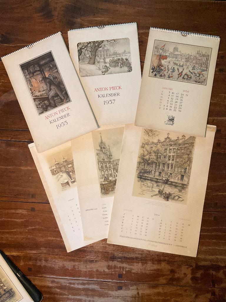 7 vintage Anton Pieck kalenders jaren 50 / 60, 1960 tot 1980, Gebruikt, Ophalen of Verzenden, Prent