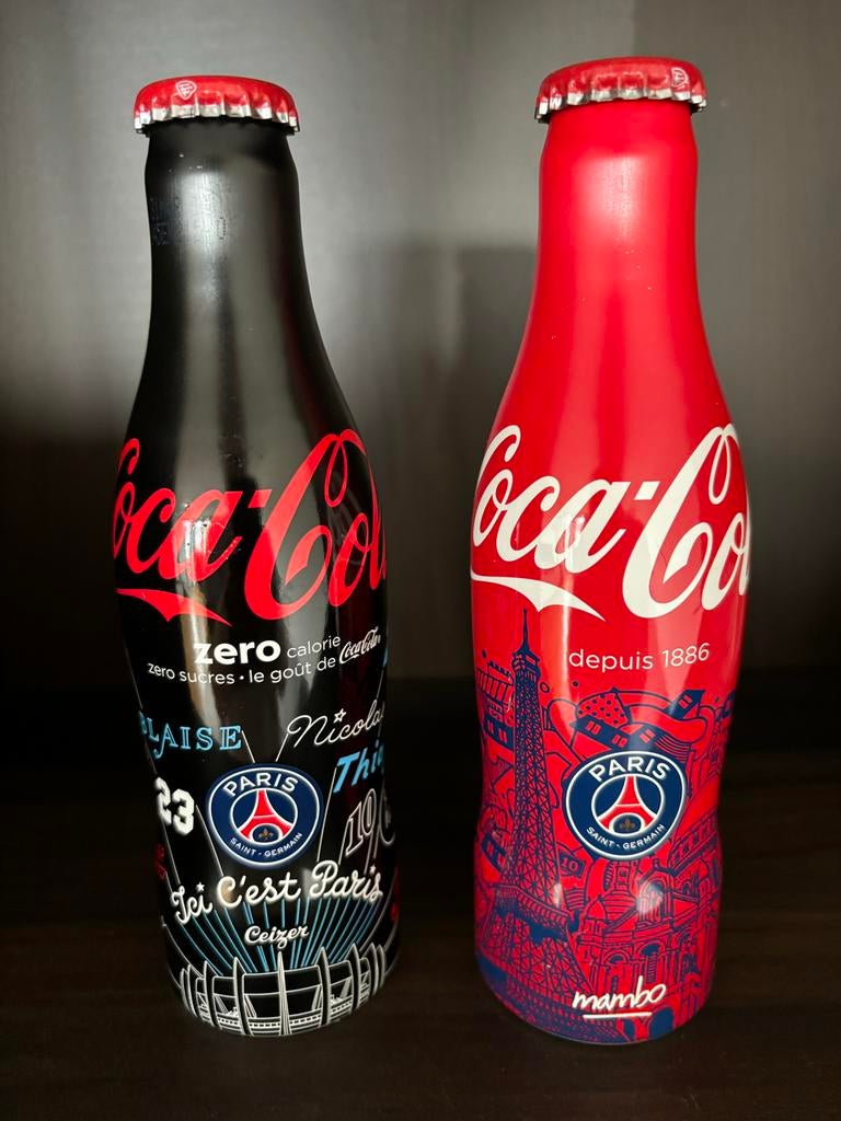 Coca Cola flesjes aluminium Paris Saint Germain, Ophalen of Verzenden, Zo goed als nieuw, Verpakking
