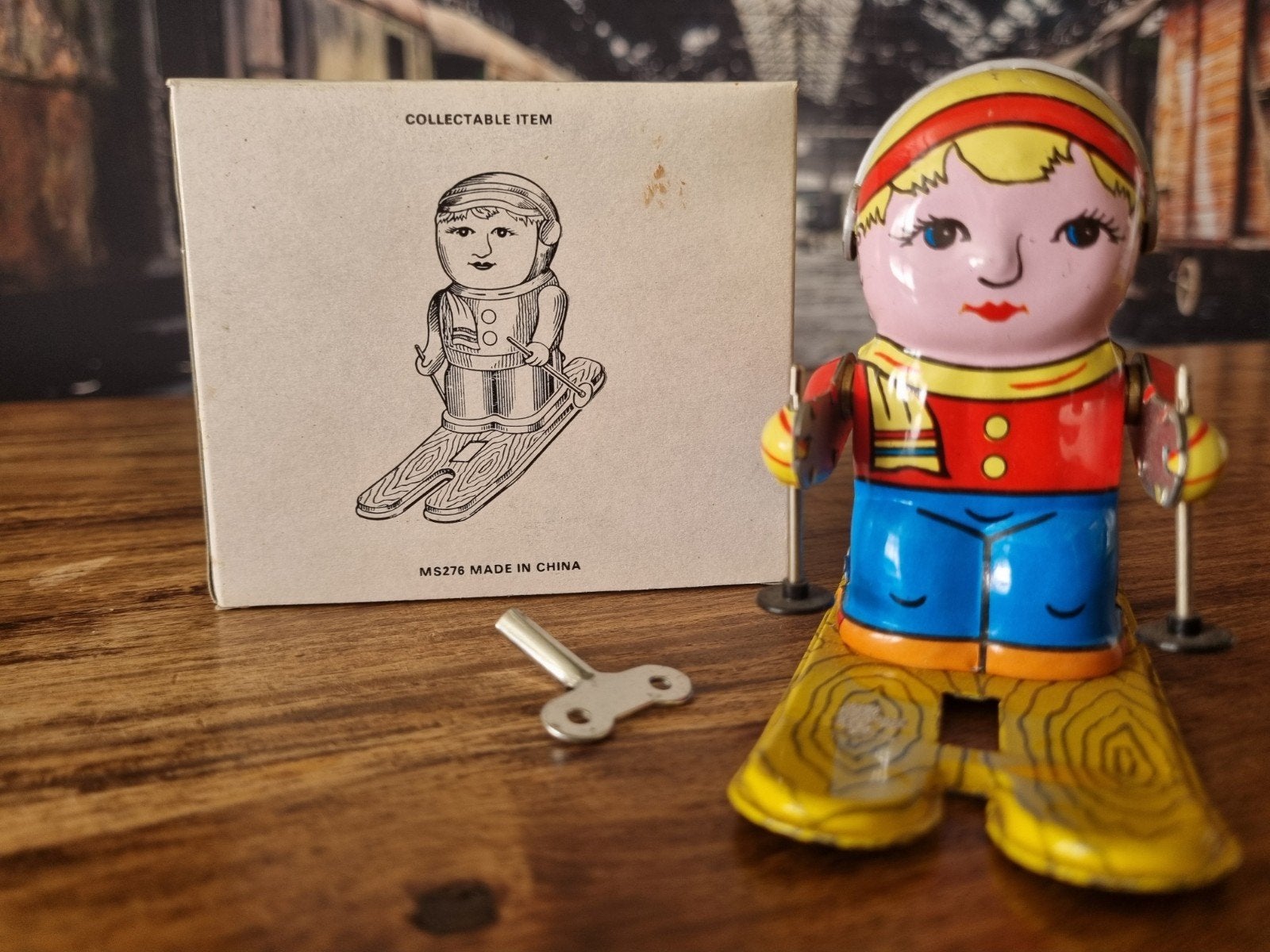Vintage Opwindbaar Blikken Speelgoed Skiër MS276, Ophalen of Verzenden, Zo goed als nieuw