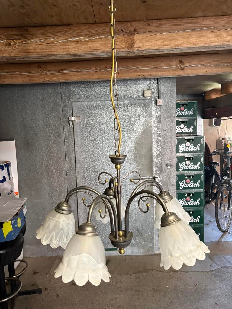 Aangeboden: mooie antieke hanglamp, Antiek, Gebruikt, Ophalen of Verzenden, Glas