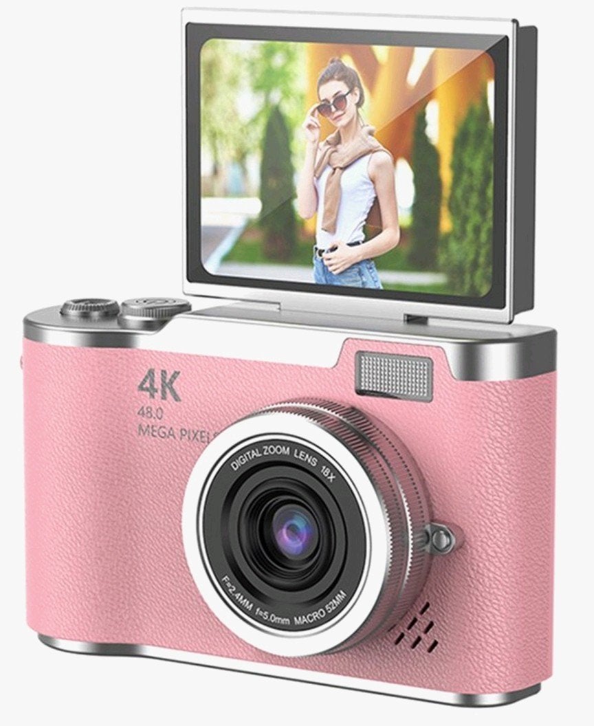 Roze 4K Digitale Camera met Flip-scherm en Stickers, Ophalen of Verzenden, Overige Merken, Vlogcamera, Kantelbaar/draaibaar scherm