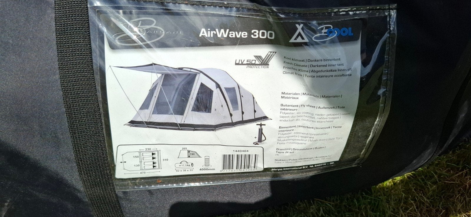 AirWave 300 opblaasbare tent met pomp, Caravans en Kamperen, Ophalen, Zo goed als nieuw, Tot en met 4