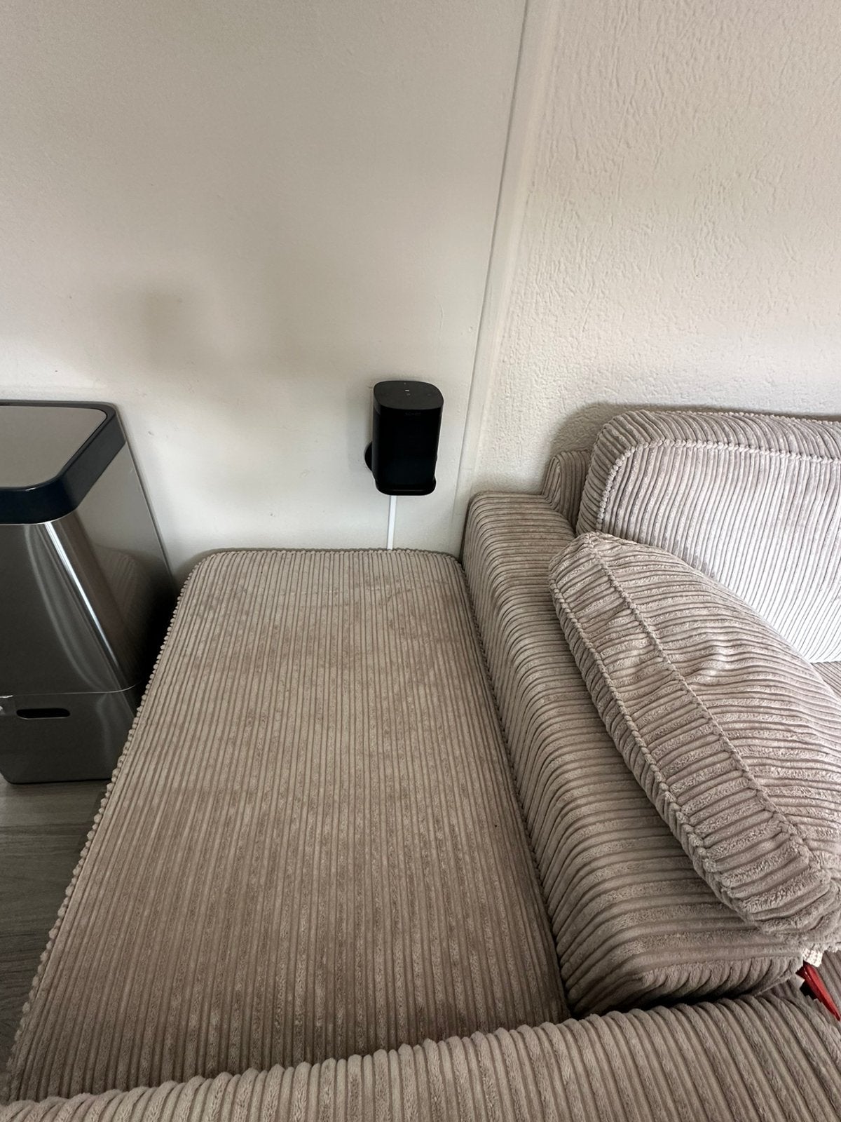 Ribstof beige banken + hocker, Ophalen, 75 tot 100 cm, Zo goed als nieuw, Rechte bank