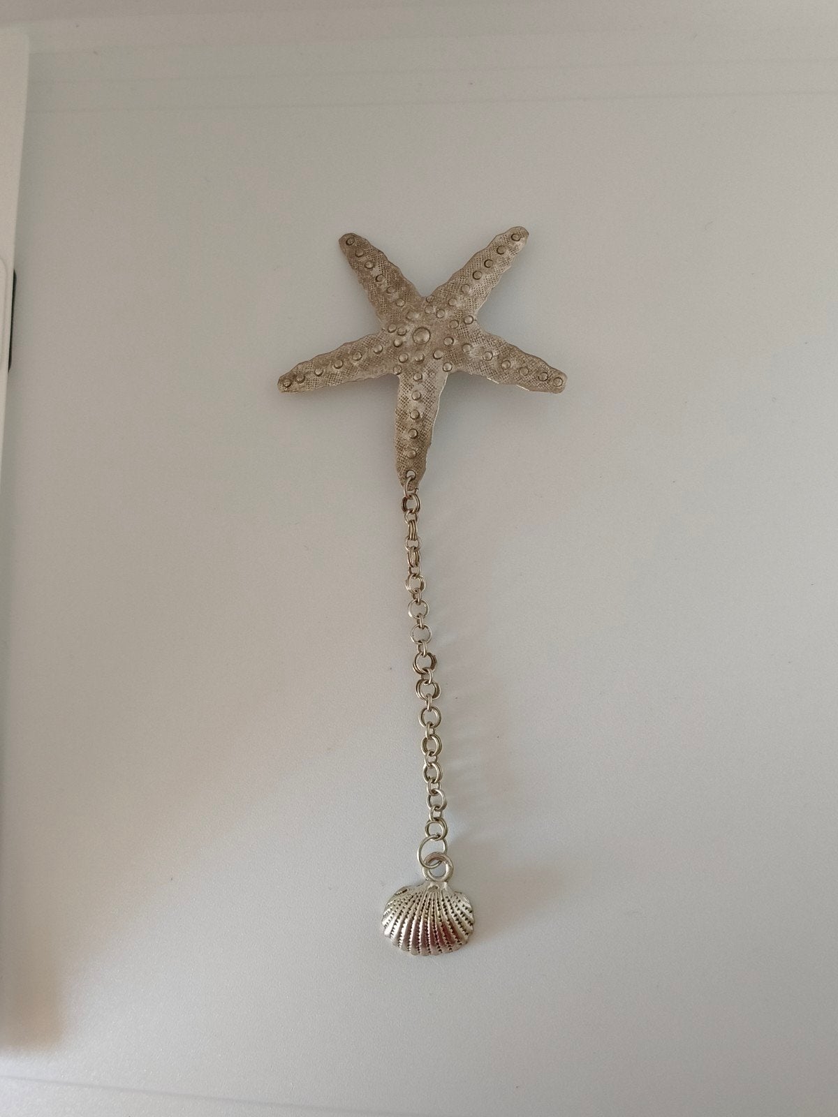 Vintage Art Deco Broche Zeester & Schelp - 16cm, Sieraden, Tassen en Uiterlijk, Broches, Gebruikt, Overige materialen, Zilver