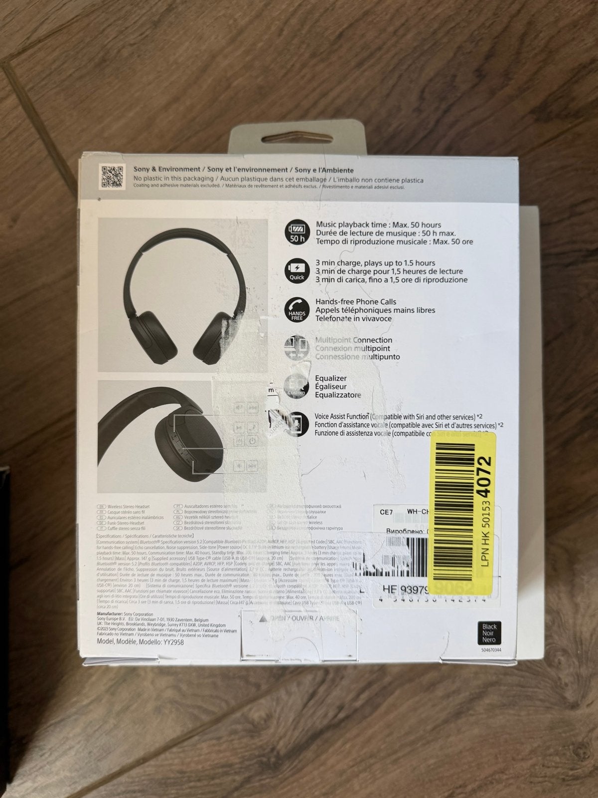 Sony WH-CH520 Draadloze On-ear Koptelefoon Zwart - Nieuw