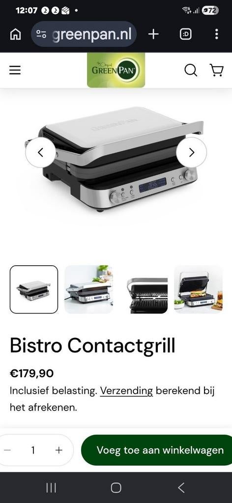 Greenpan Bistro contactgrill., Witgoed en Apparatuur, Contactgrills, Ophalen of Verzenden, Uitneembare platen, Nieuw