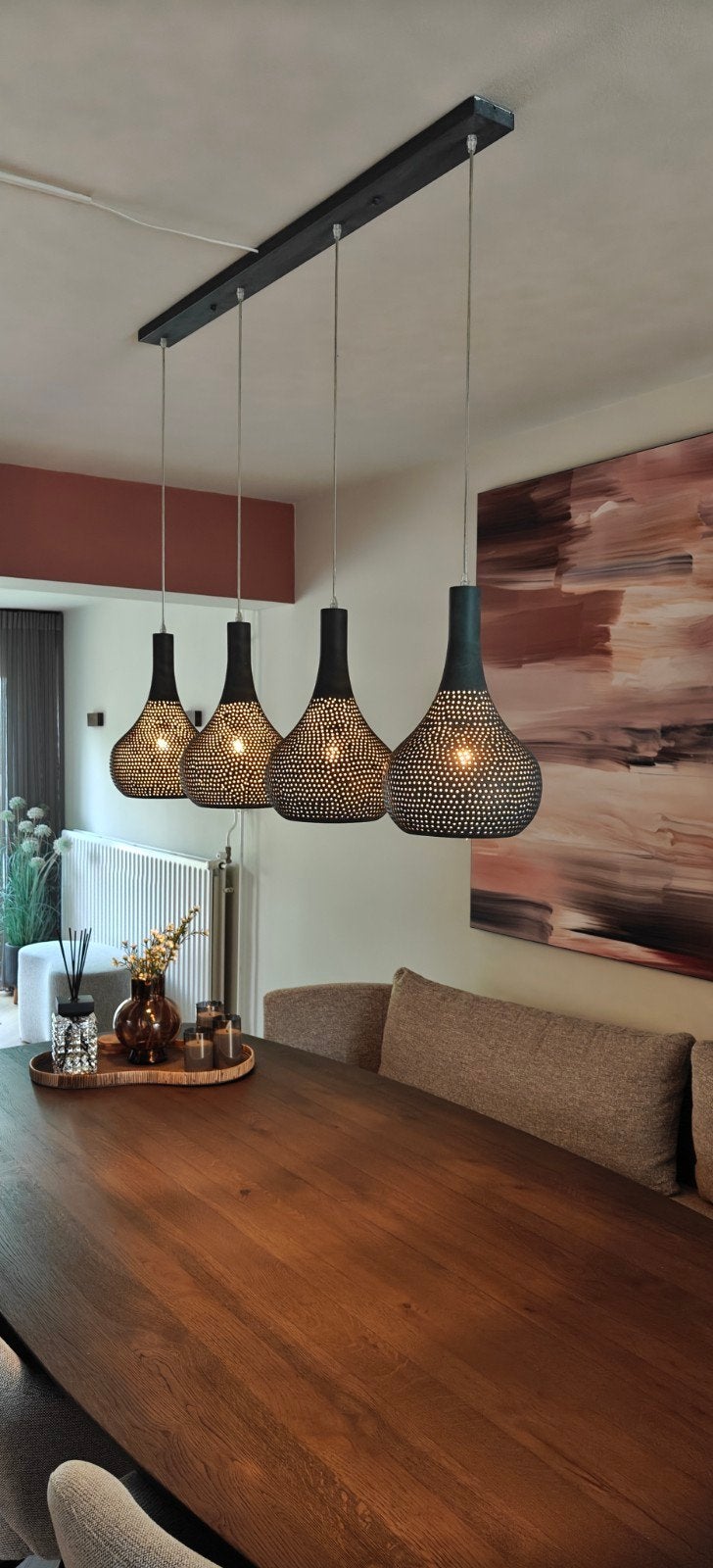 Moderne hanglampen + stalamp set met geperforeerd design, Ophalen, Keramiek, E27 (groot), Zo goed als nieuw