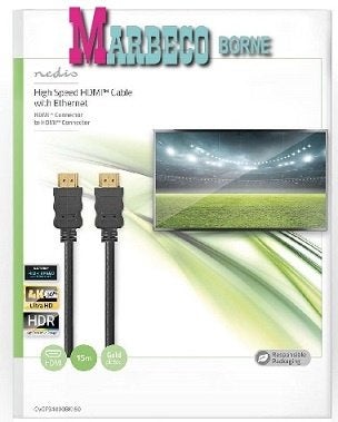 HDMI kabel 15 meter verguld,Gold High speed, ARC, 4K, 3D, 10 meter of meer, Nedis, Nieuw, Info@marbeco.nl