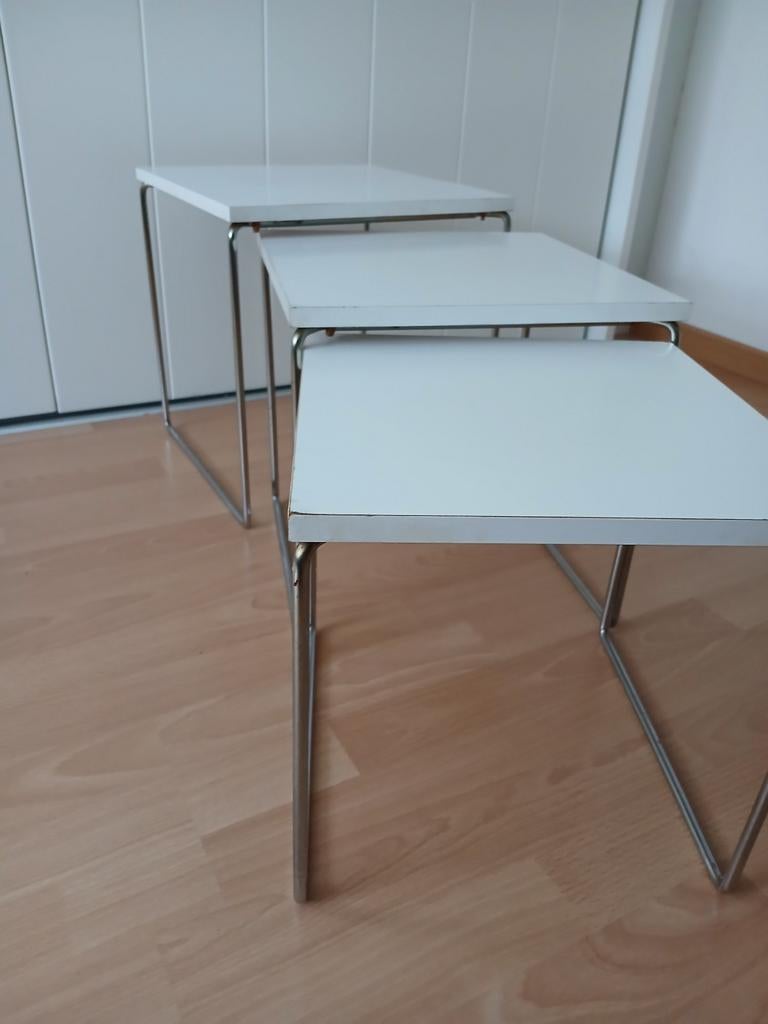 Vintage design 3 x Brabantia bijzettafeltjes, Minder dan 45 cm, Minder dan 55 cm, Gebruikt, Metaal of Aluminium