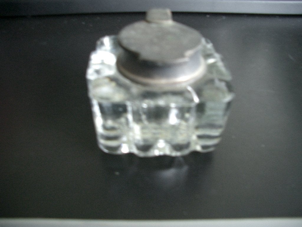 inktpot antiek glas kristal zilver verzamelen decoratie, Ophalen of Verzenden