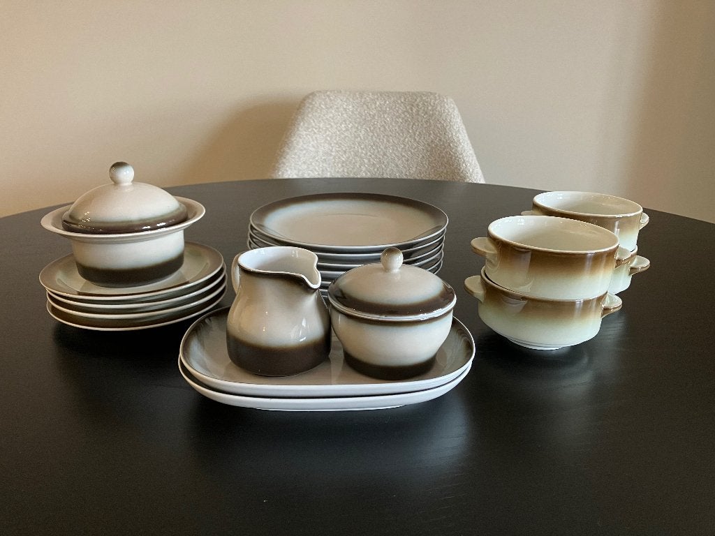 Vintage servies set - bruin/beige, Overige merken, Keramiek, Vintage, Ophalen of Verzenden