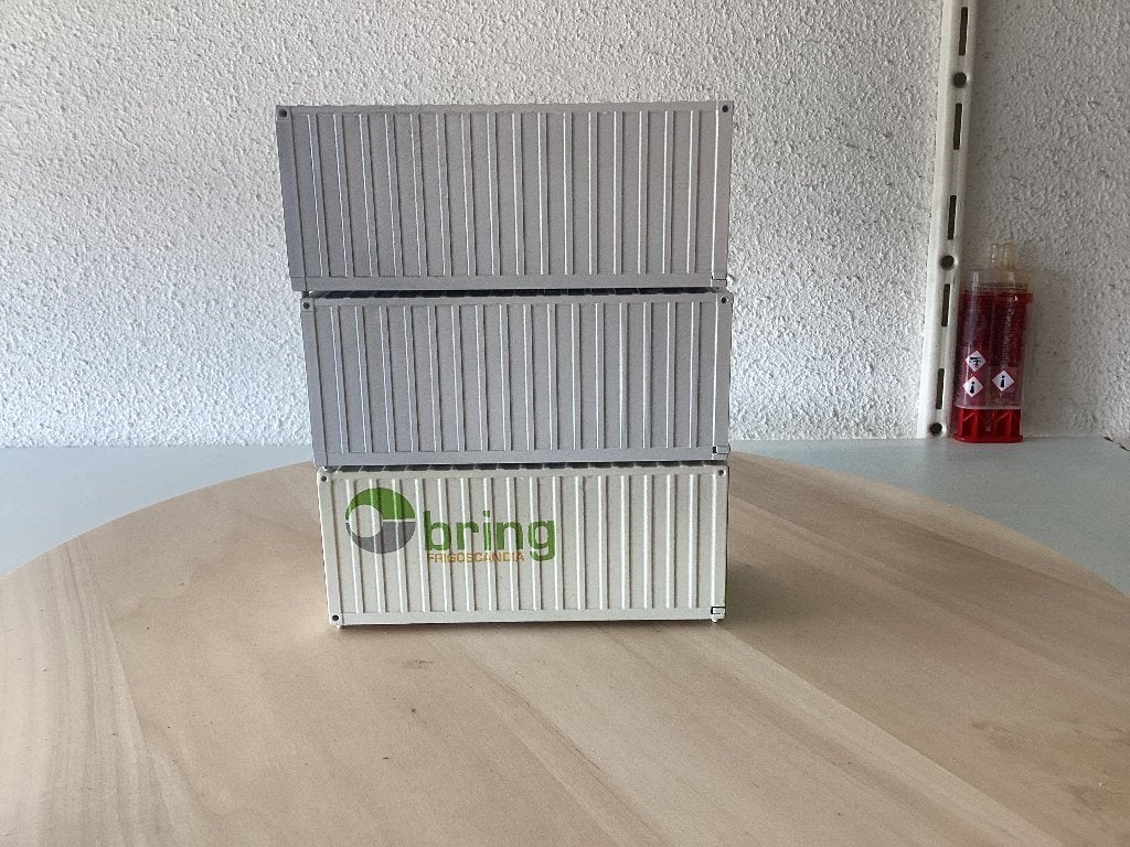 Tekno 20ft Containers + 1 Chasis, Hobby en Vrije tijd, Modelauto's | 1:50, Ophalen of Verzenden, Zo goed als nieuw, Bus of Vrachtwagen